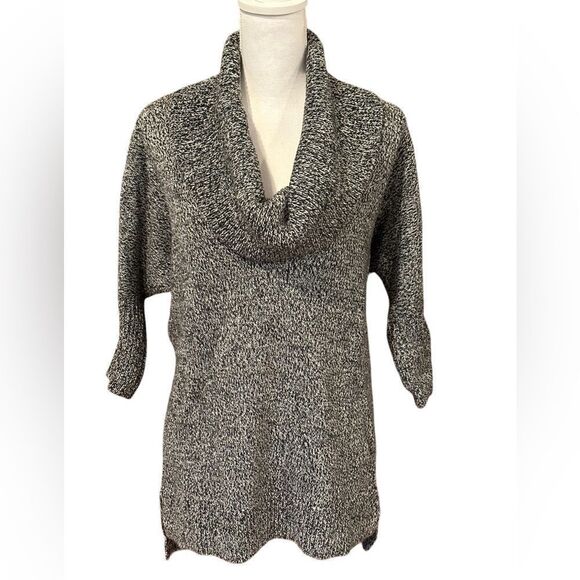 Express Marled Gray Three Quarter Sleeve Cowl Neck Tunic Sweater High Low Hem - Picture 1 of 9